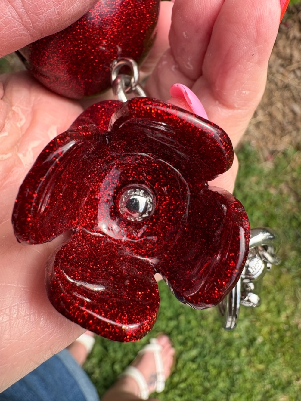 SOLD Coach Tea Rose Red Glitter Bag Charm EUC - Picture 10 of 10